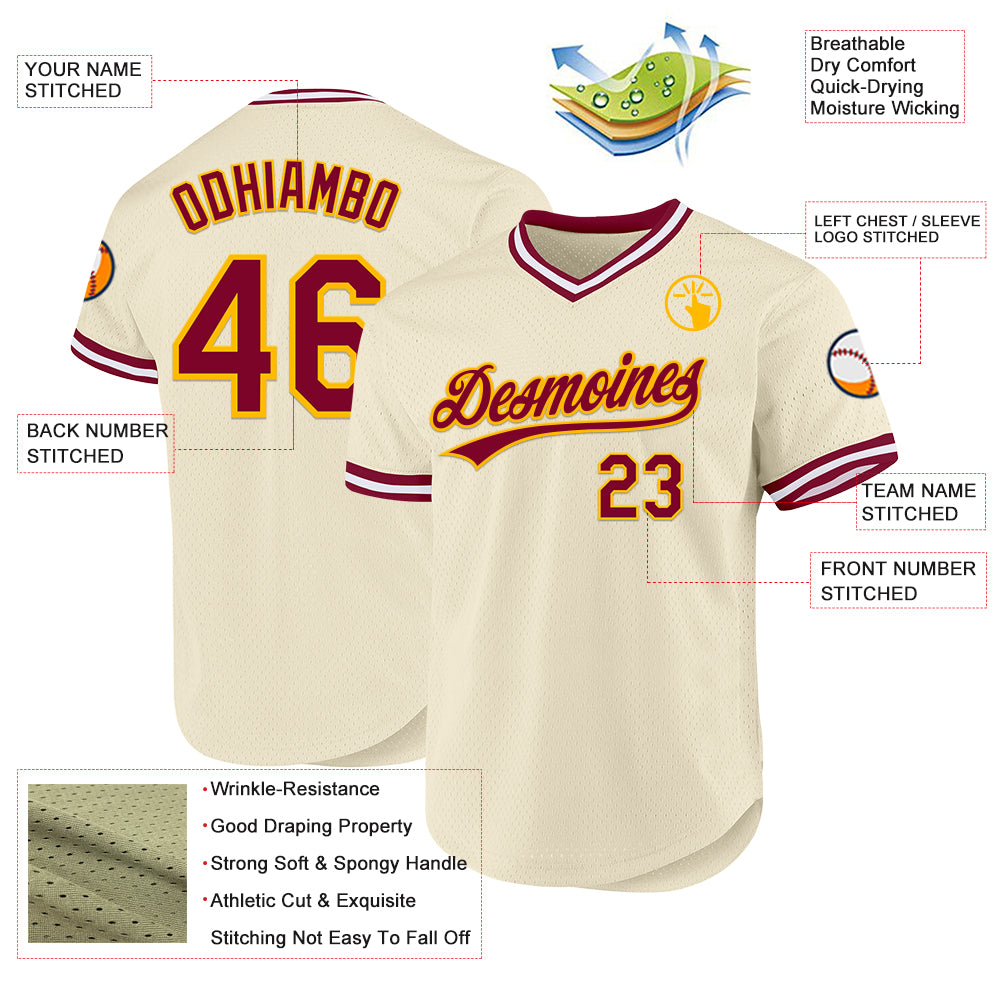 Custom Cream Maroon Gold-White Authentic Throwback Baseball Jersey