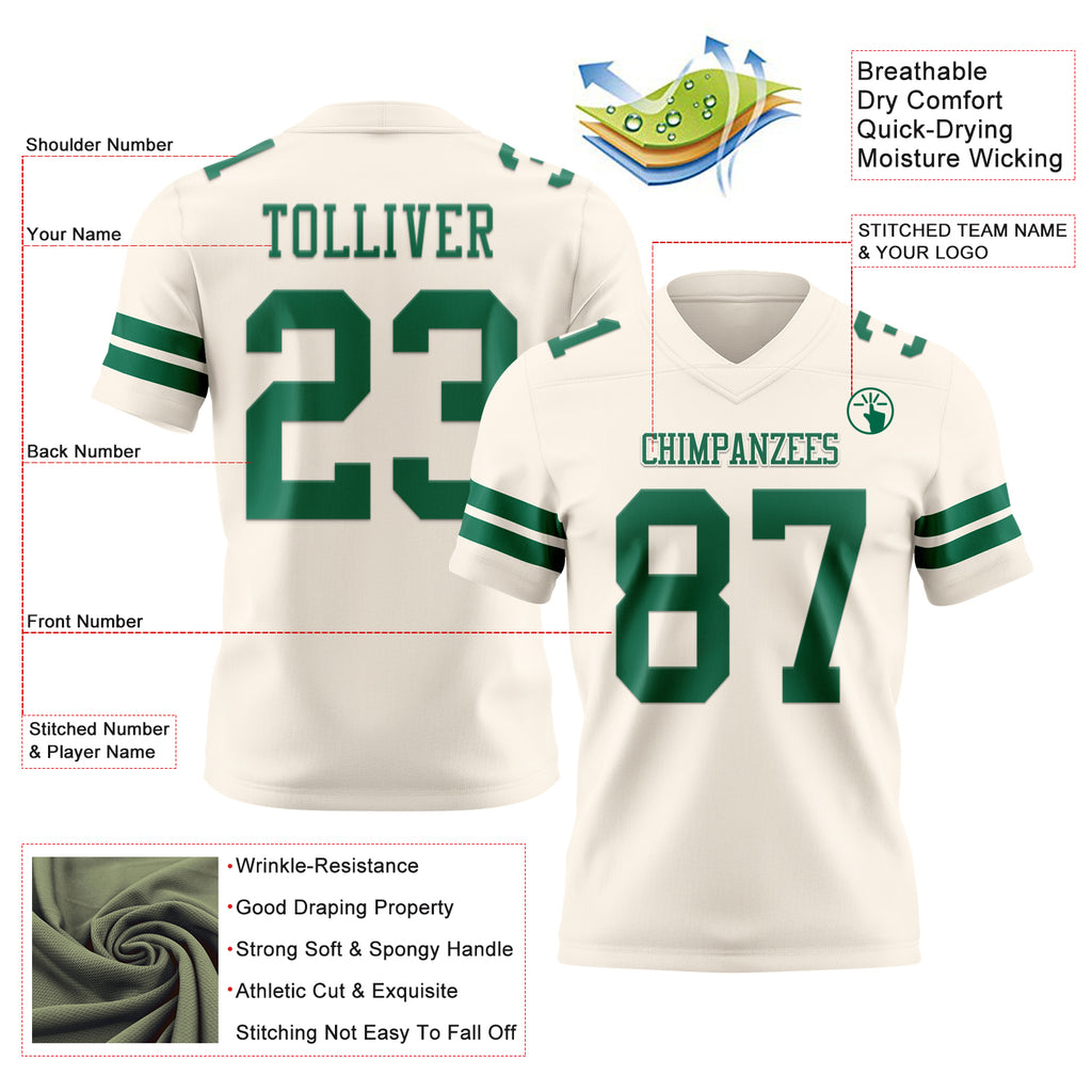 Custom Cream Kelly Green Authentic Football Jersey