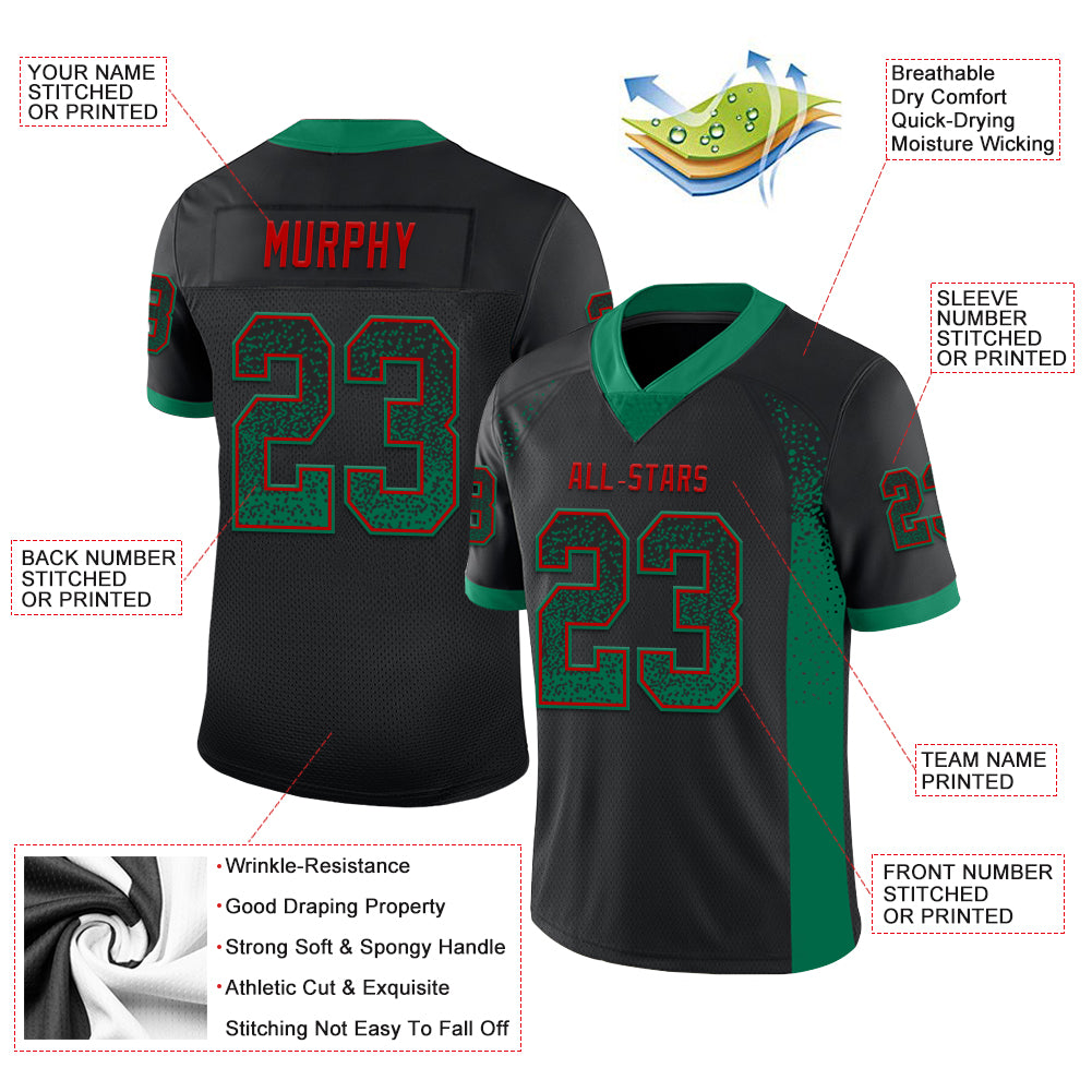 Custom Black Kelly Green-Red Mesh Drift Fashion Football Jersey