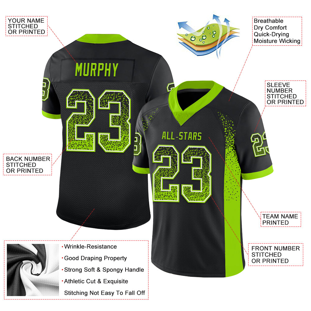 Custom Black Neon Green-White Mesh Drift Fashion Football Jersey