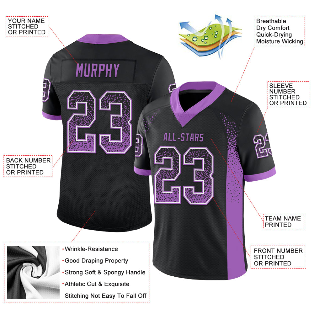 Custom Black Medium Purple-White Mesh Drift Fashion Football Jersey