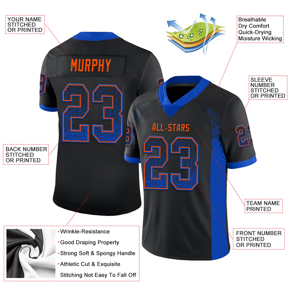 Custom Black Thunder Blue-Orange Mesh Drift Fashion Football Jersey