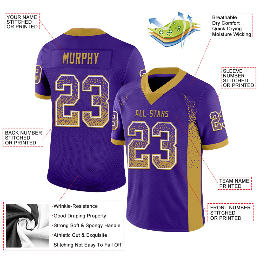 Custom Purple Old Gold-White Mesh Drift Fashion Football Jersey