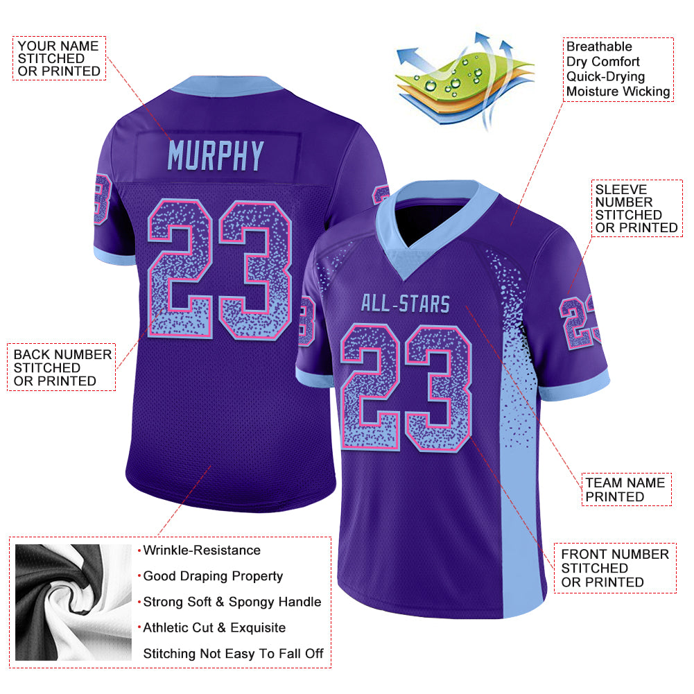 Custom Purple Light Blue-Pink Mesh Drift Fashion Football Jersey