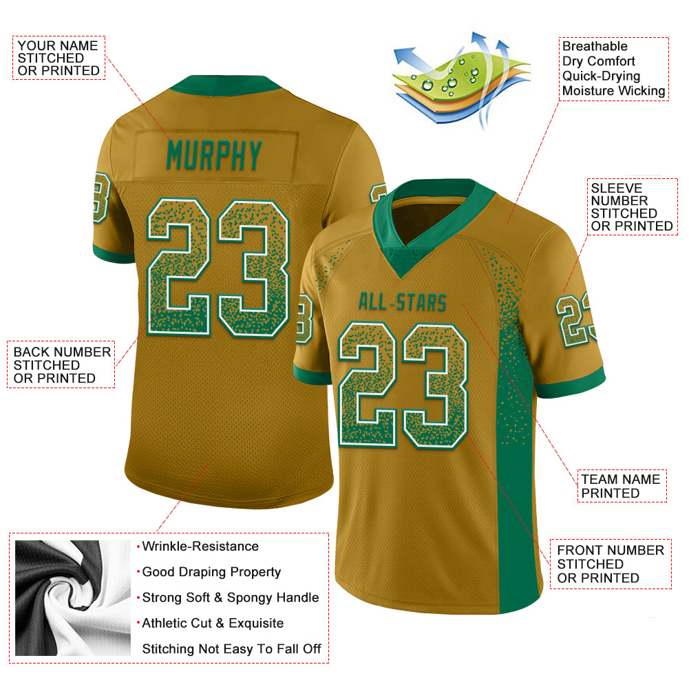 Custom Old Gold Kelly Green-White Mesh Drift Fashion Football Jersey