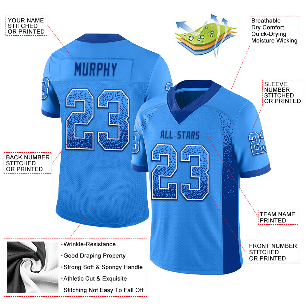 Custom Powder Blue Royal-White Mesh Drift Fashion Football Jersey