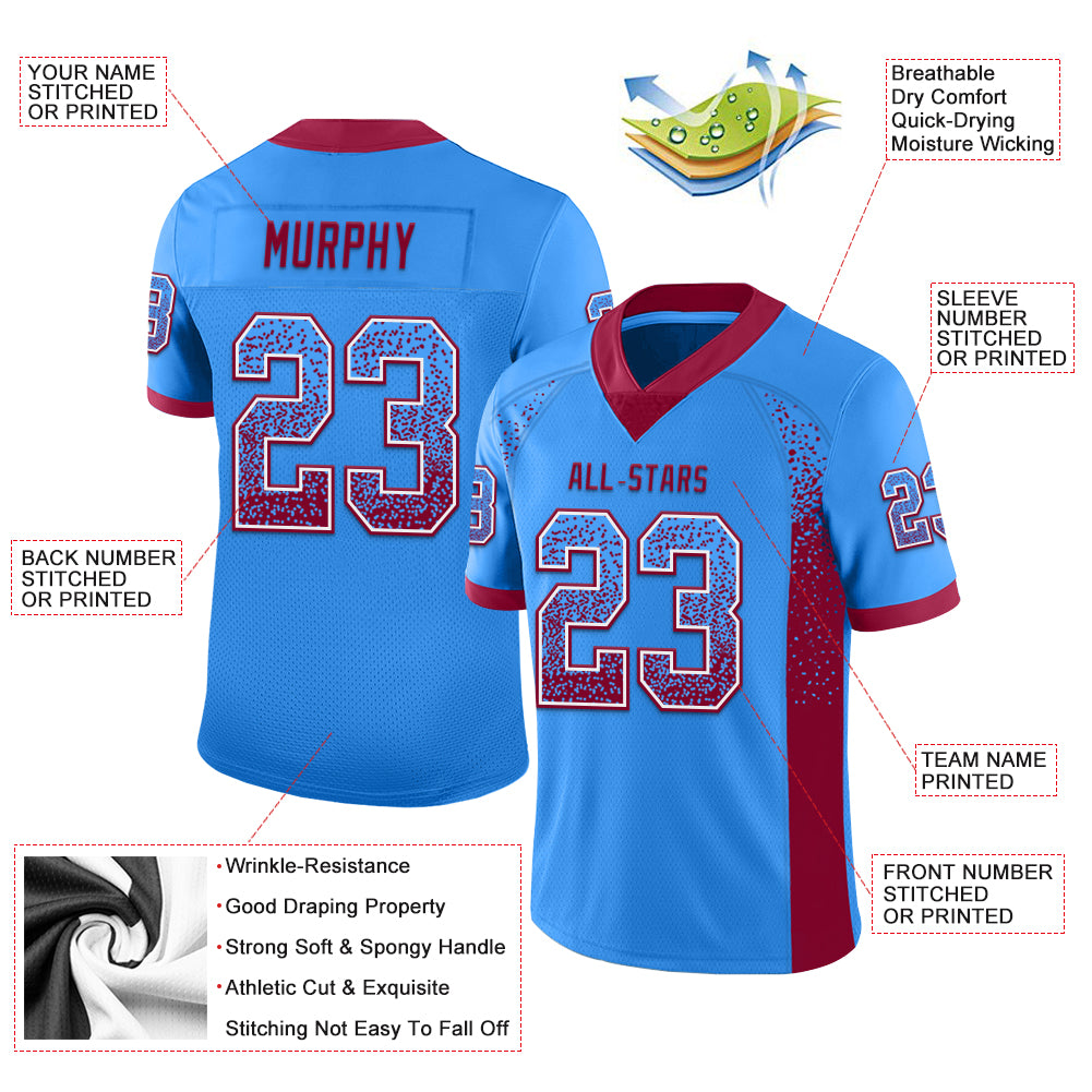 Custom Powder Blue Maroon-White Mesh Drift Fashion Football Jersey