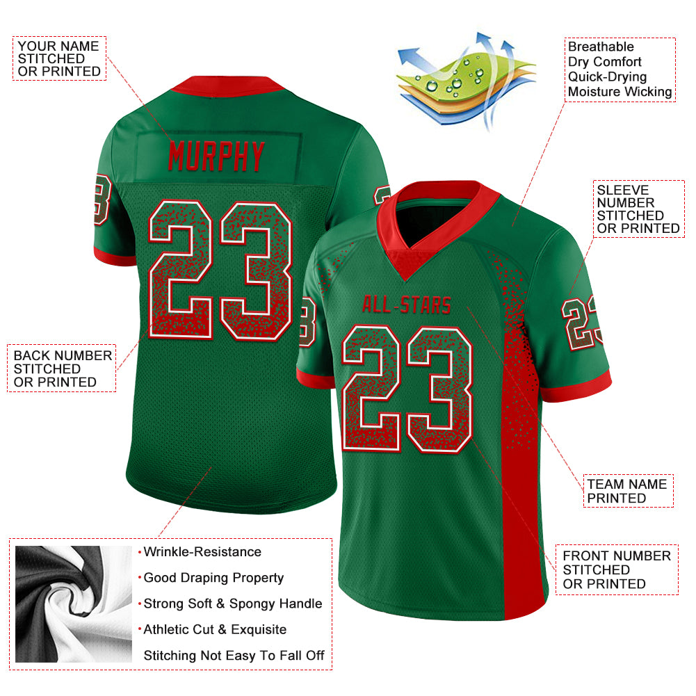 Custom Kelly Green Red-White Mesh Drift Fashion Football Jersey