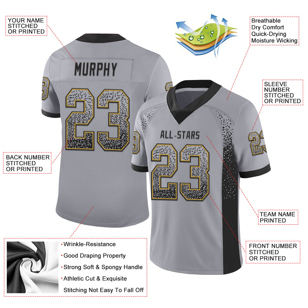 Custom Gray Black-Old Gold Mesh Drift Fashion Football Jersey