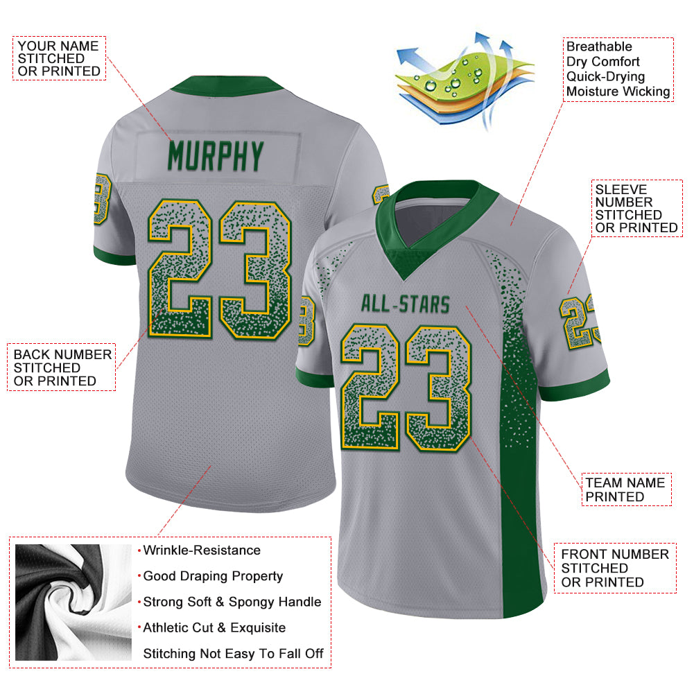 Custom Gray Green-Gold Mesh Drift Fashion Football Jersey