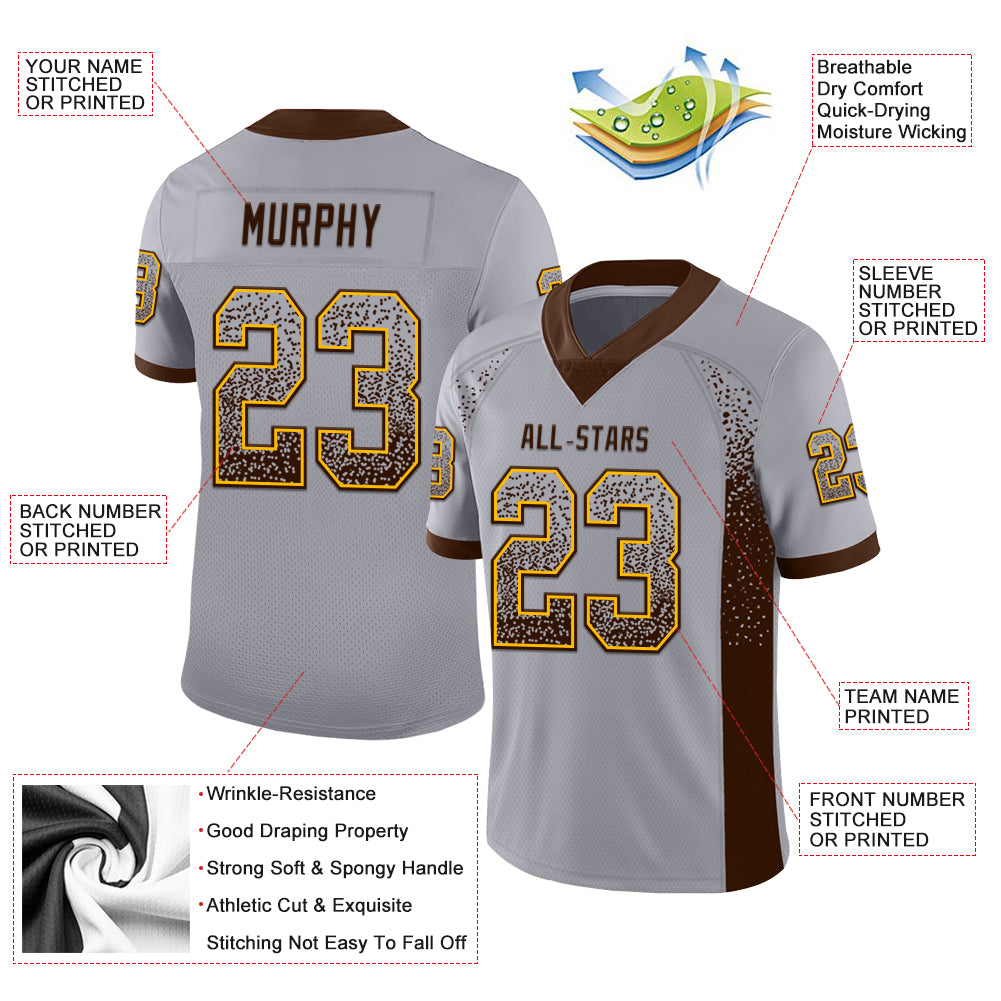 Custom Gray Brown-Gold Mesh Drift Fashion Football Jersey