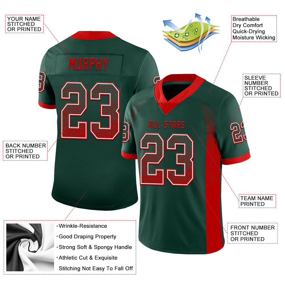 Custom Green Red-White Mesh Drift Fashion Football Jersey