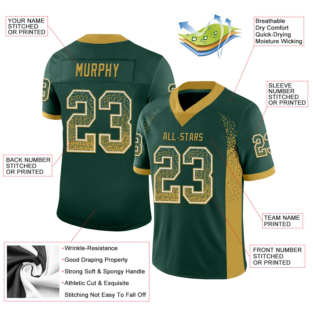 Custom Green Old Gold-White Mesh Drift Fashion Football Jersey