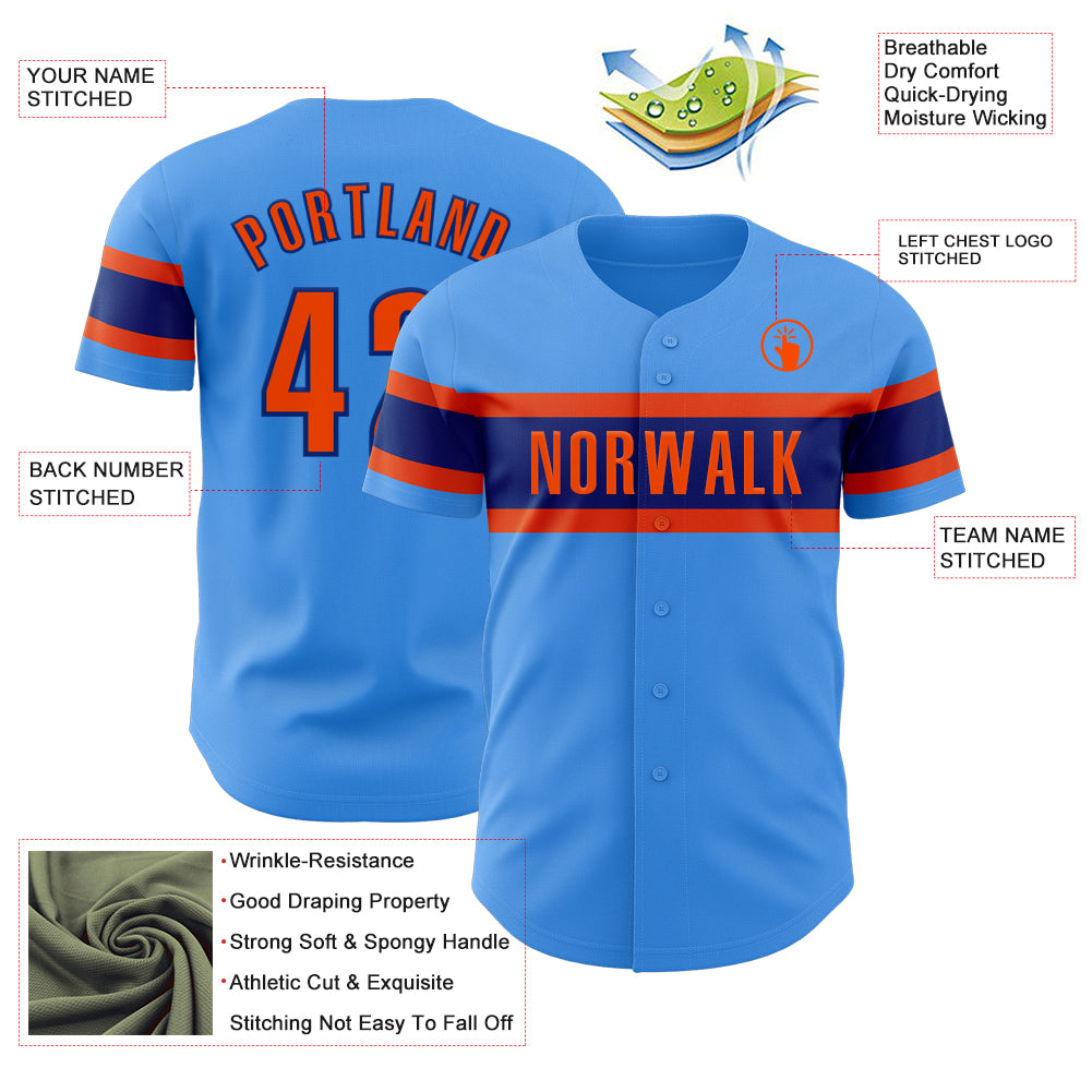 Custom Electric Blue Orange-Royal Authentic Baseball Jersey
