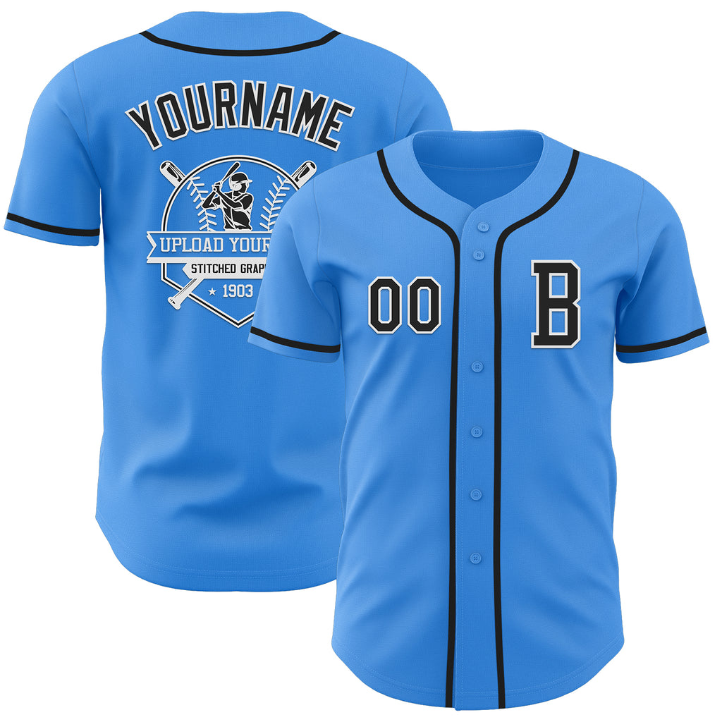 Custom Electric Blue Black-White Authentic Baseball Jersey