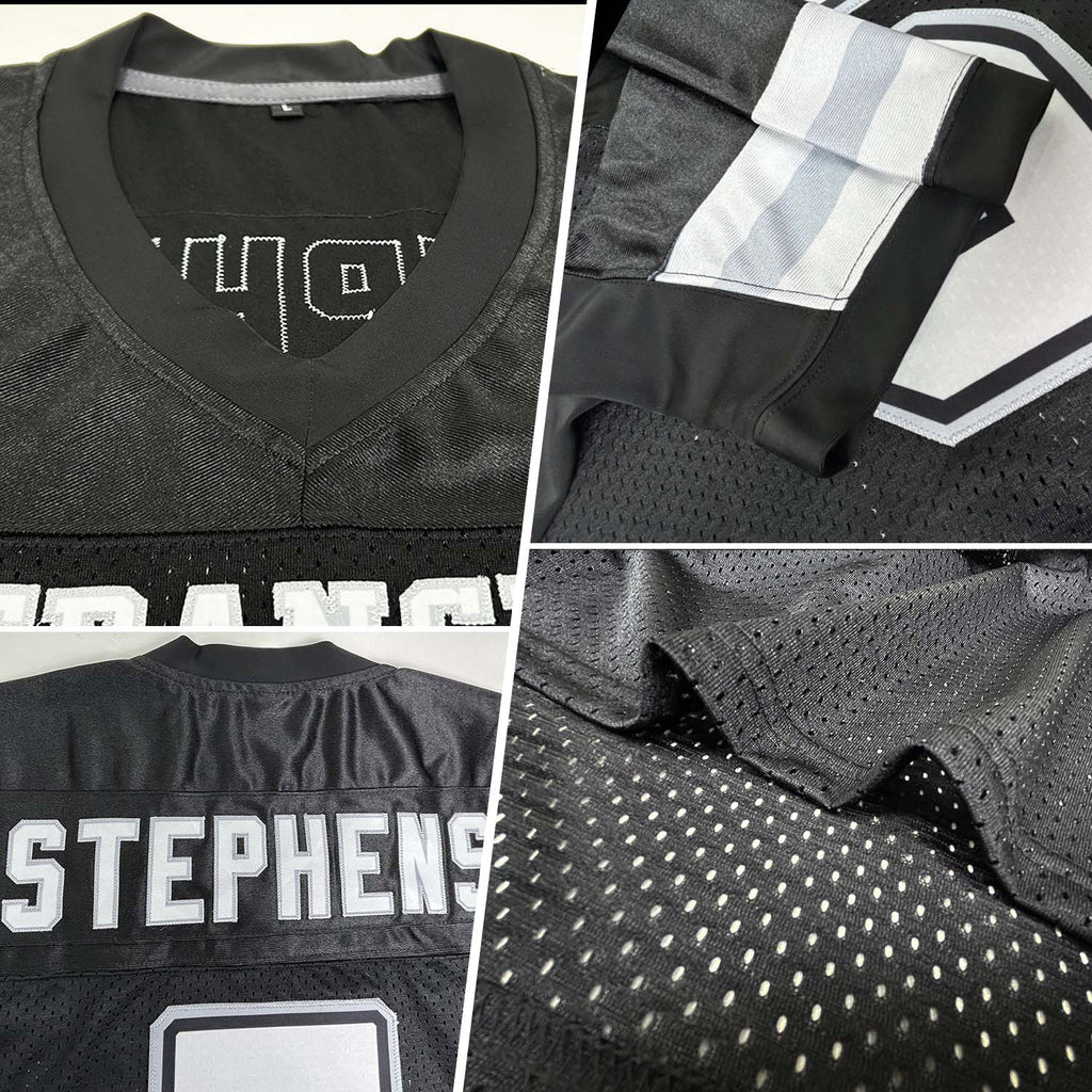 Custom Black White-Silver Mesh Authentic Football Jersey