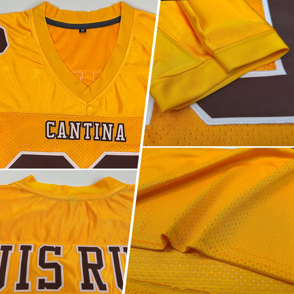 Custom Gold Brown-White Mesh Authentic Football Jersey