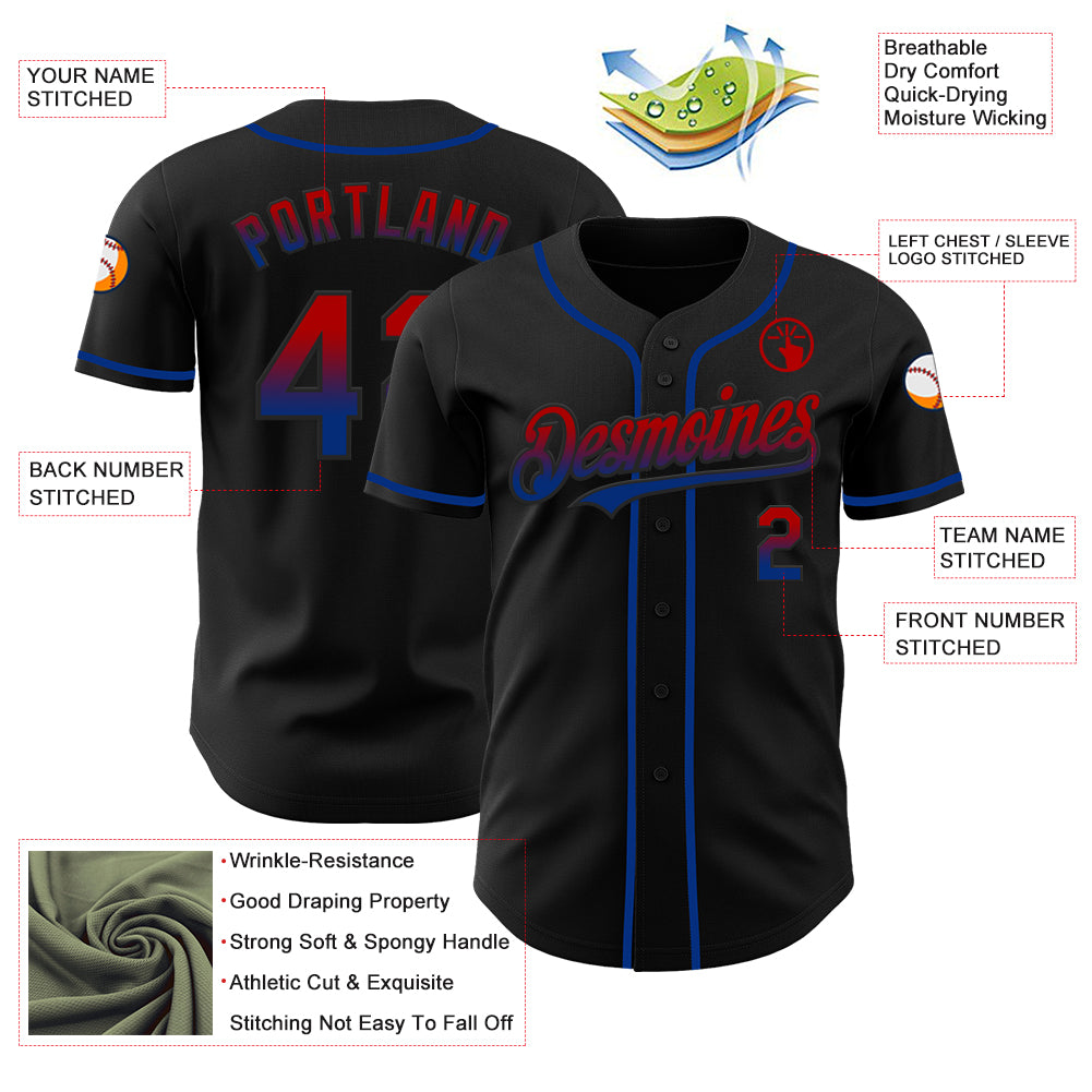 Custom Black Red-Royal Authentic Fade Fashion Baseball Jersey