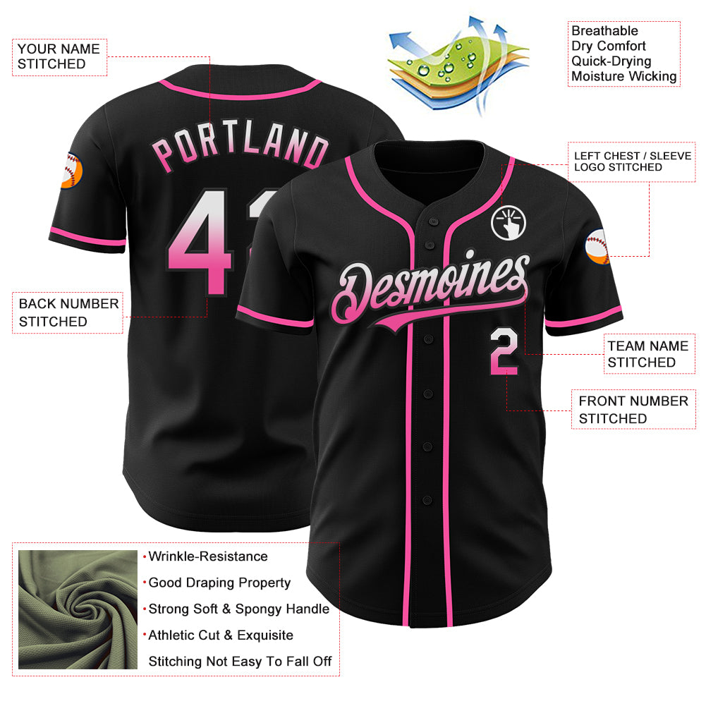 Custom Black White-Pink Authentic Fade Fashion Baseball Jersey