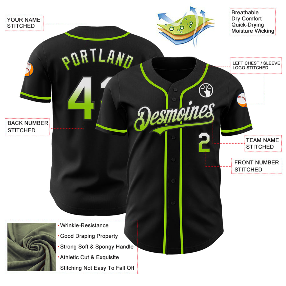 Custom Black White-Neon Green Authentic Fade Fashion Baseball Jersey