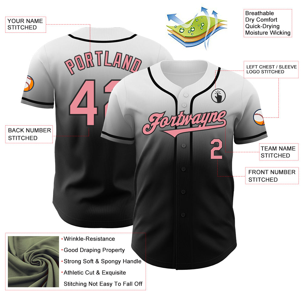 Custom White Medium Pink-Black Authentic Fade Fashion Baseball Jersey