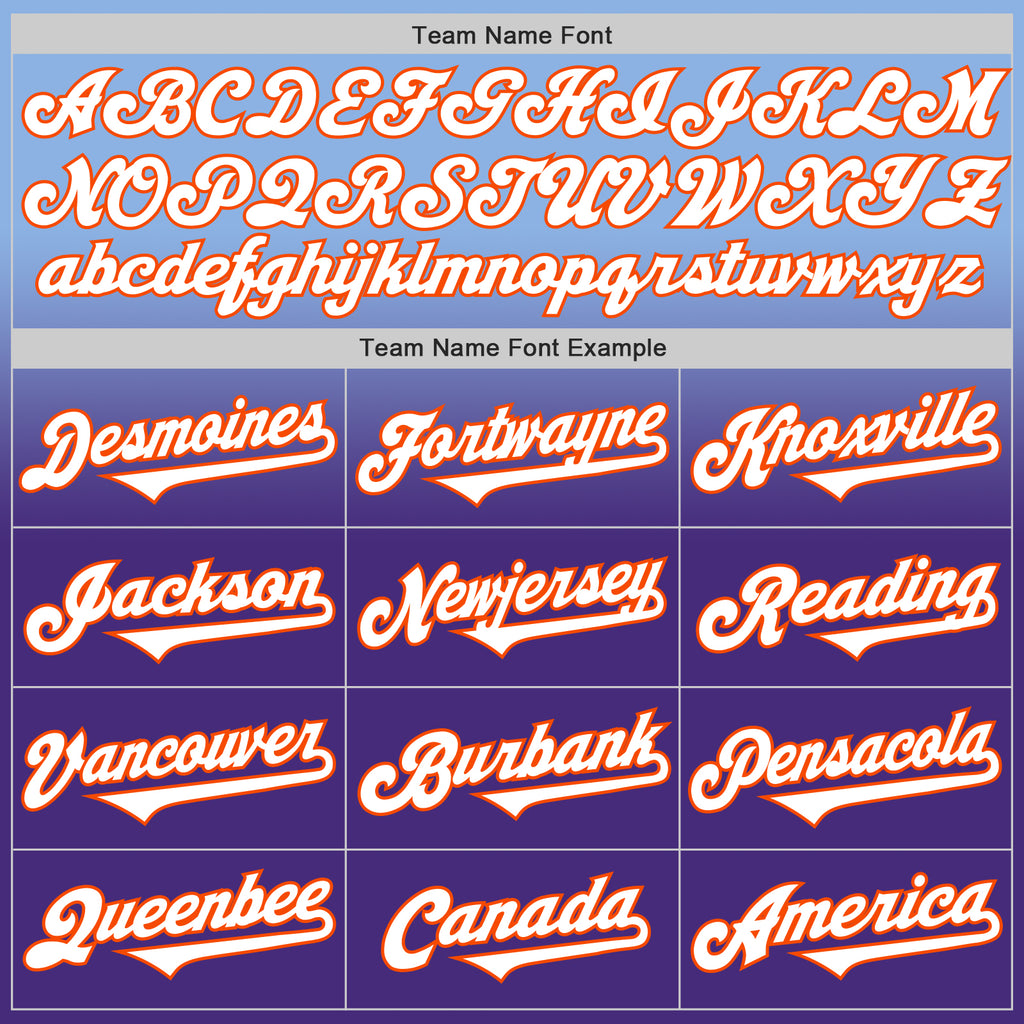 Custom Light Blue White Purple-Orange Authentic Fade Fashion Baseball Jersey