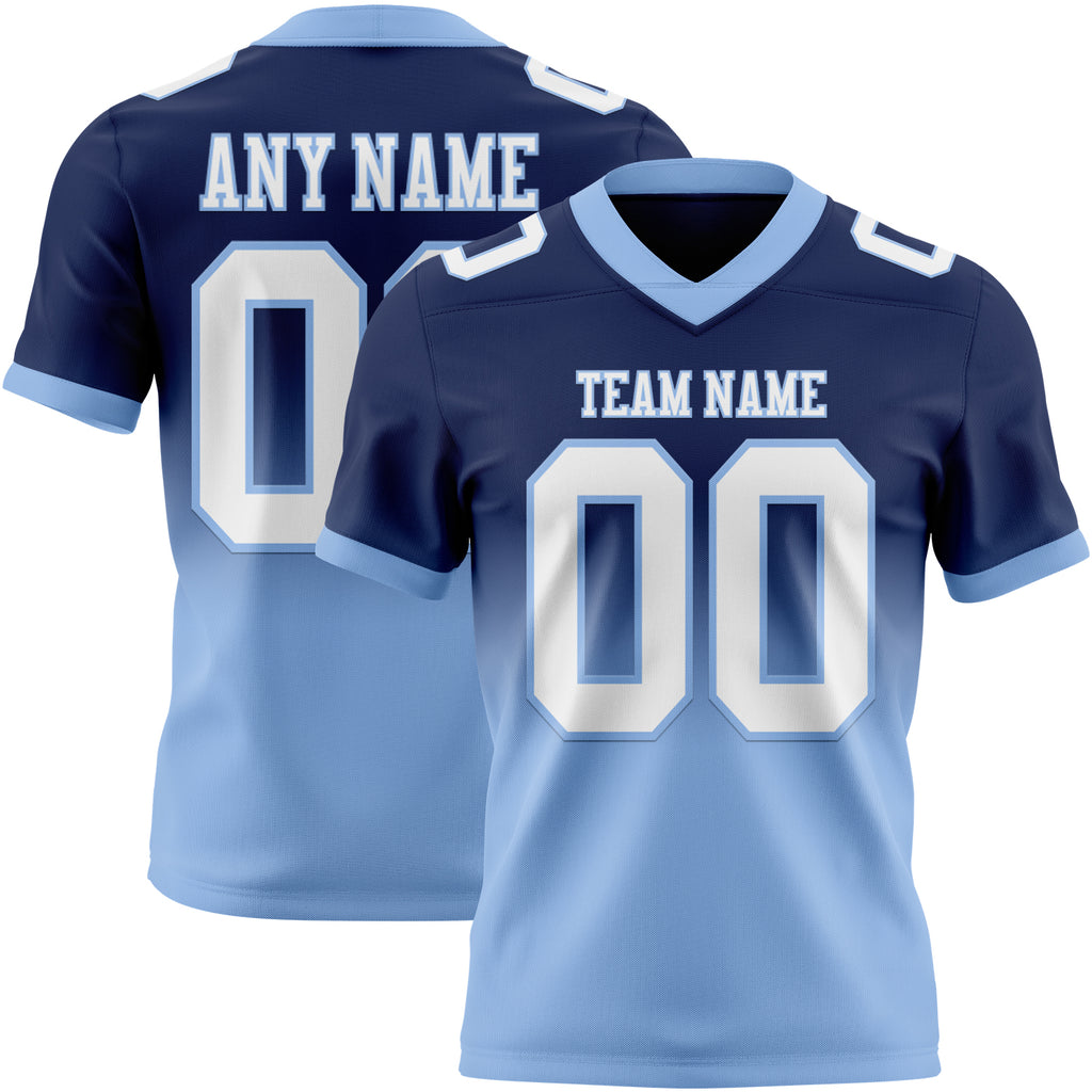 Custom Navy White-Light Blue Mesh Authentic Fade Fashion Football Jersey