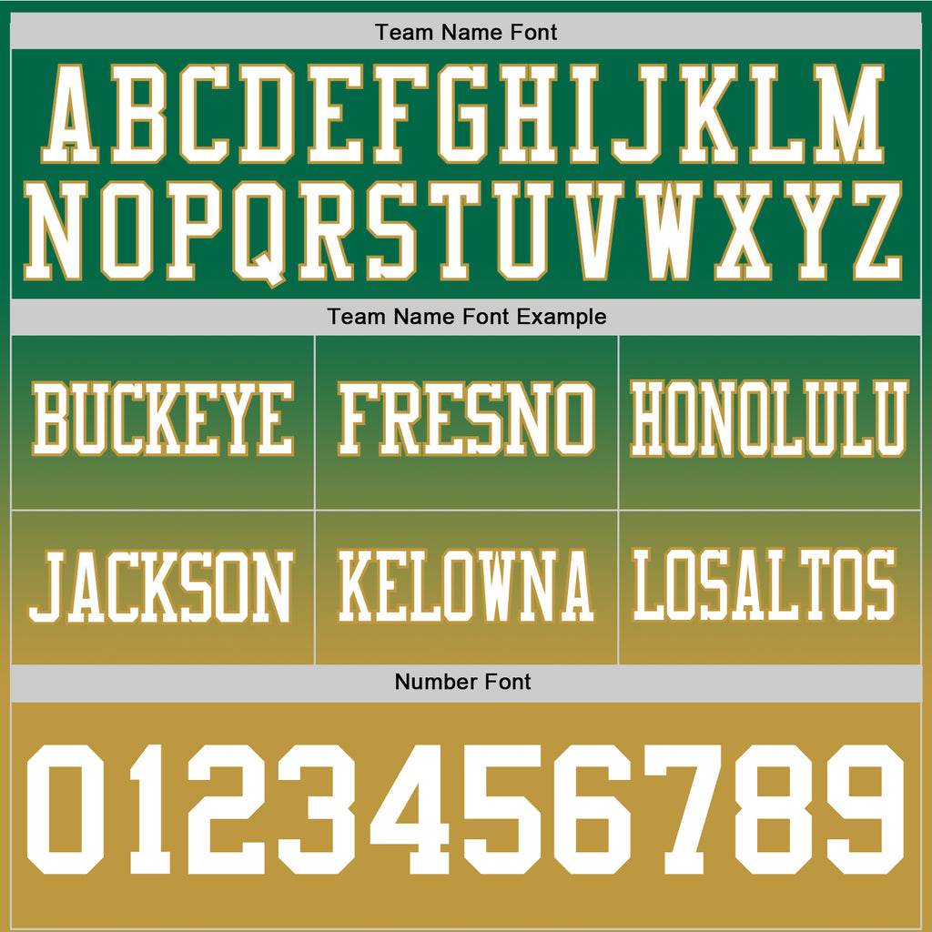 Custom Kelly Green White-Old Gold Authentic Fade Fashion Football Jersey