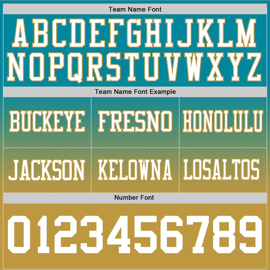 Custom Teal White-Old Gold Authentic Fade Fashion Football Jersey