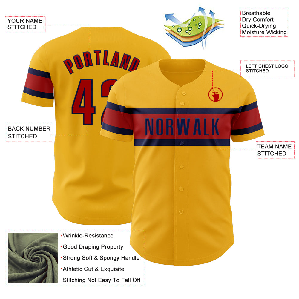 Custom Gold Red-Navy Authentic Baseball Jersey