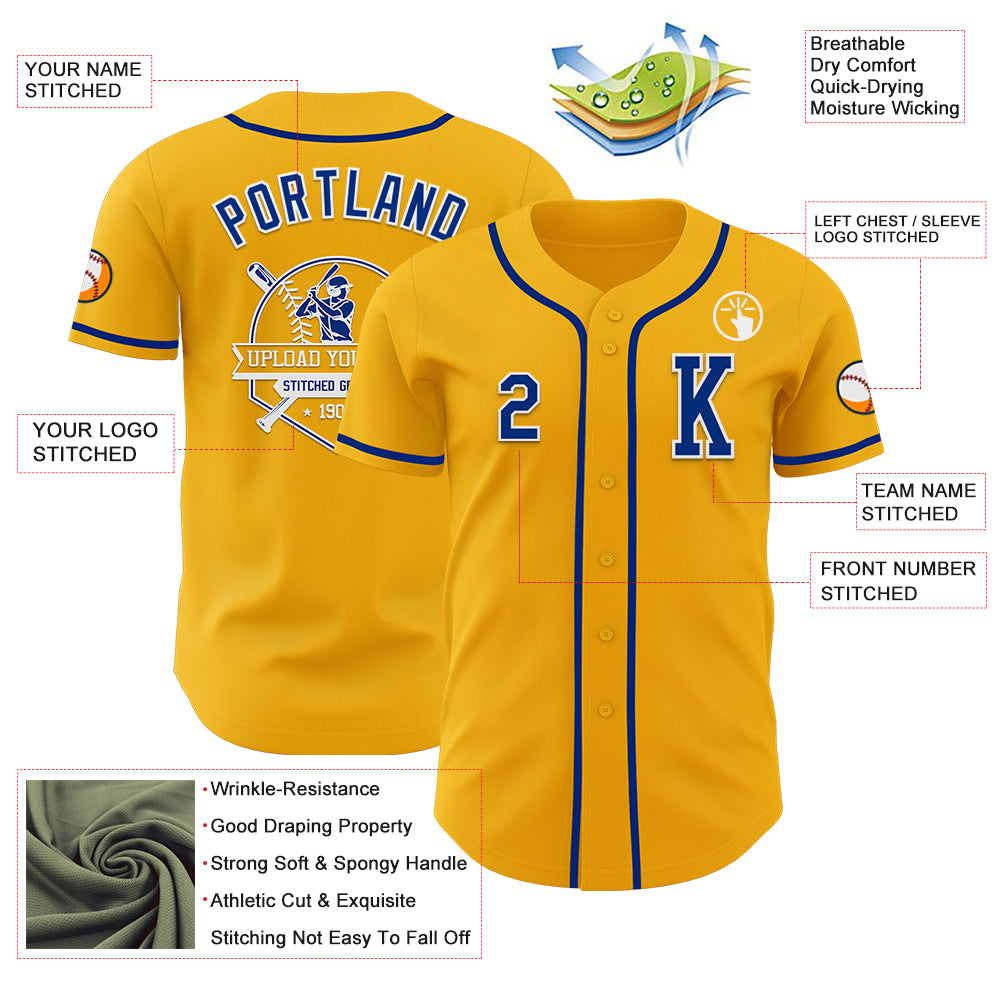 Custom Gold Royal-White Authentic Baseball Jersey