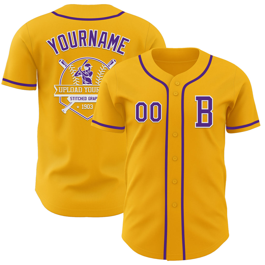 Custom Gold Purple-White Authentic Baseball Jersey