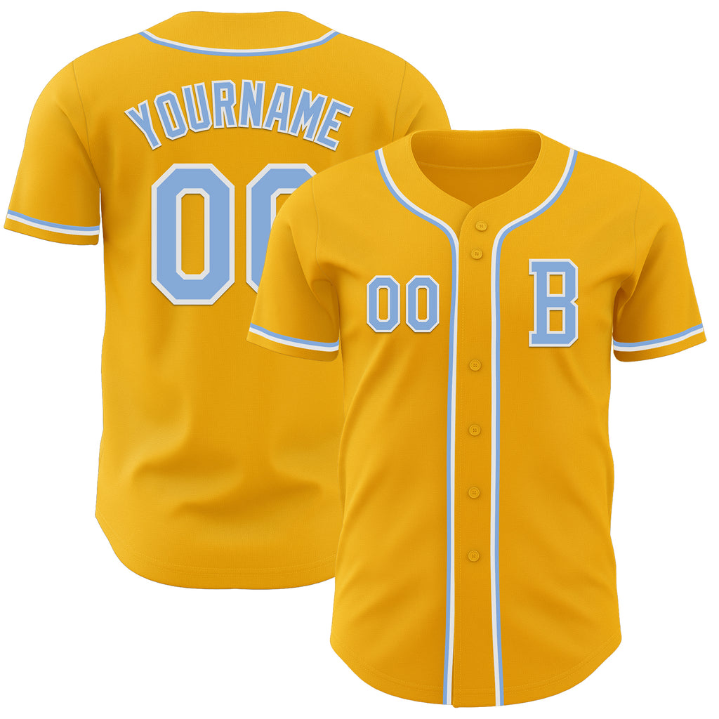 Custom Gold Light Blue-White Authentic Baseball Jersey