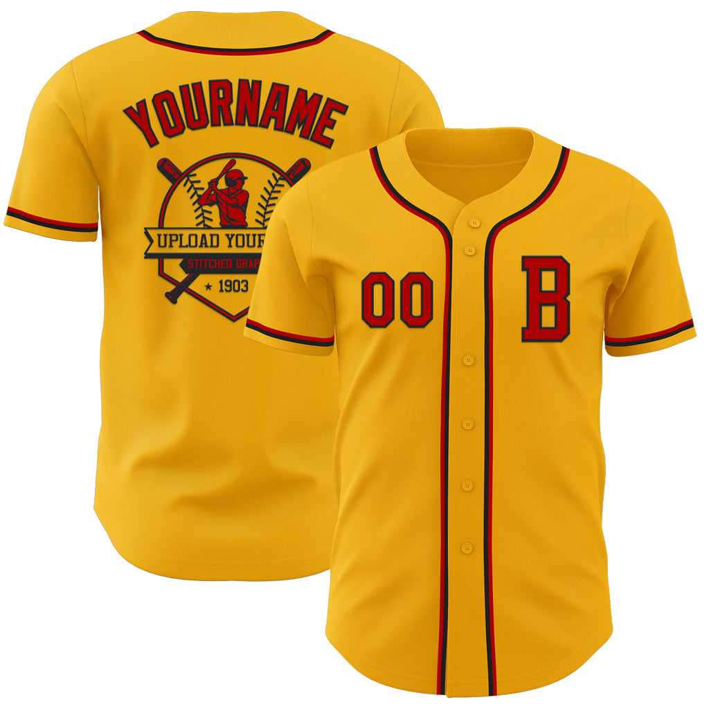 Custom Gold Red-Black Authentic Baseball Jersey