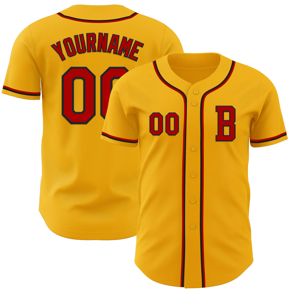 Custom Gold Red-Black Authentic Baseball Jersey