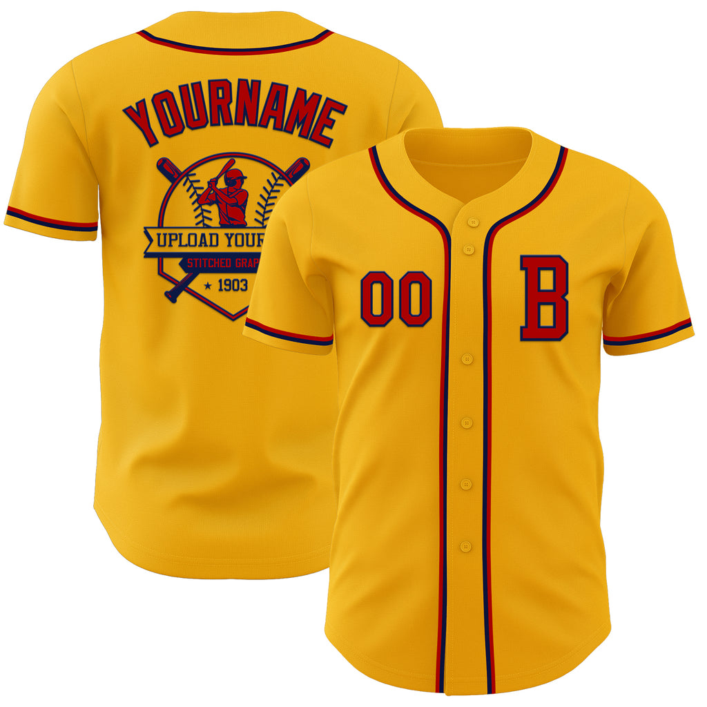 Custom Gold Red-Navy Authentic Baseball Jersey