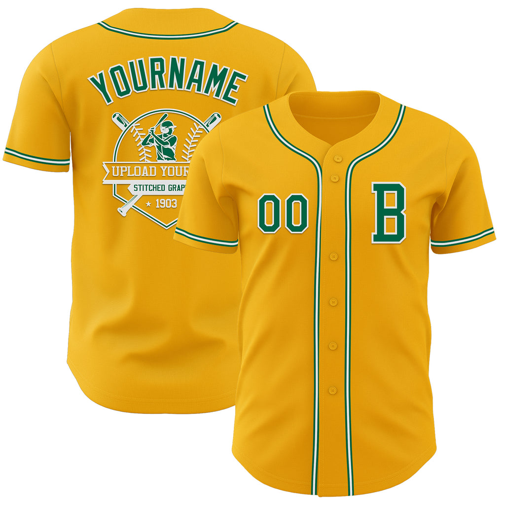 Custom Gold Kelly Green-White Authentic Baseball Jersey