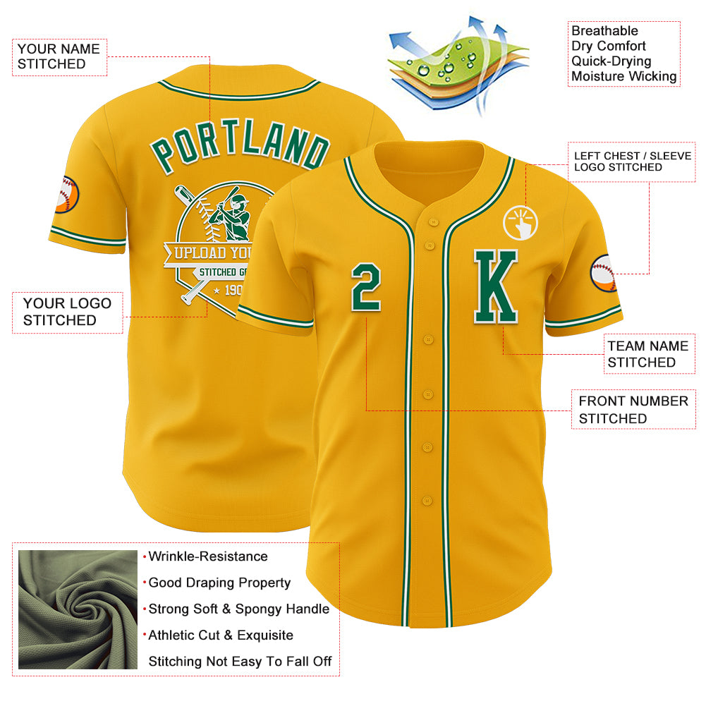 Custom Gold Kelly Green-White Authentic Baseball Jersey