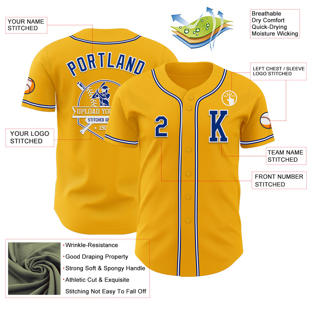 Custom Gold Royal-White Authentic Baseball Jersey