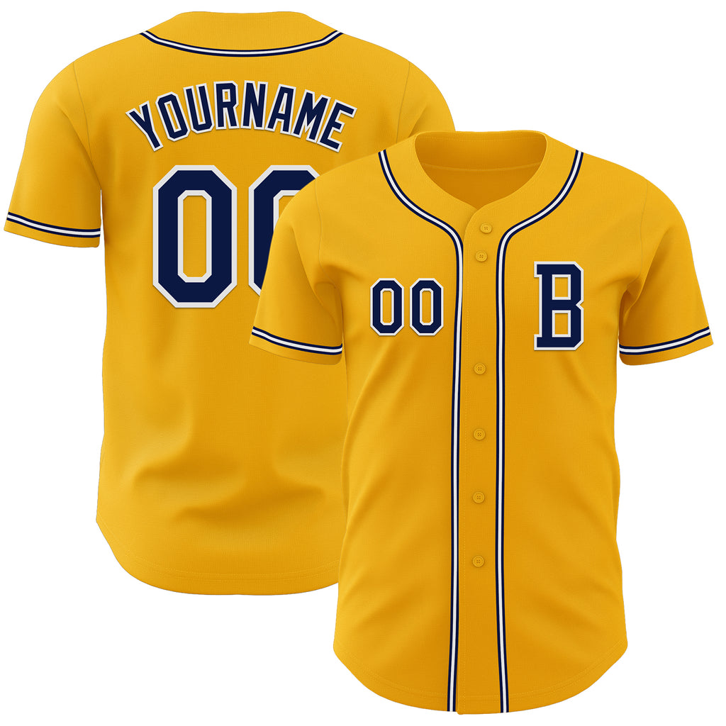 Custom Gold Navy-White Authentic Baseball Jersey