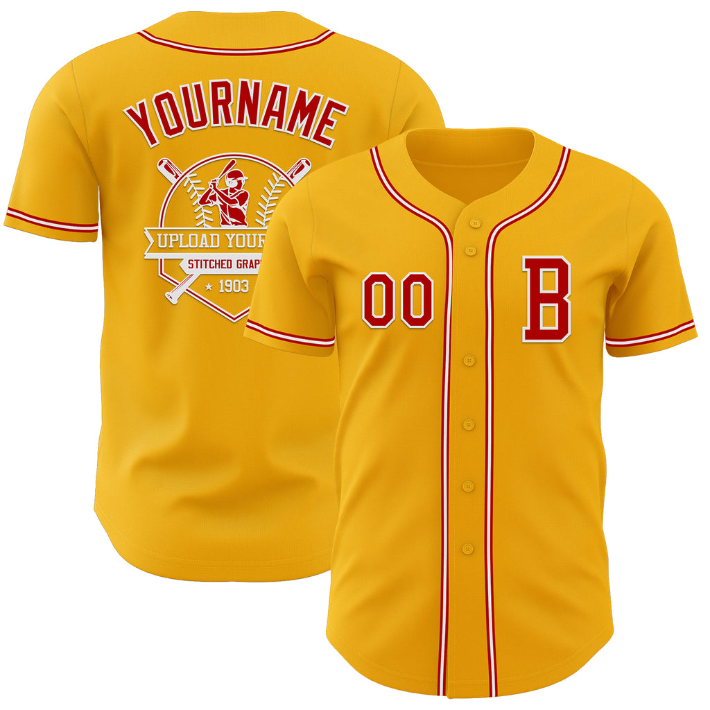 Custom Gold Red-White Authentic Baseball Jersey