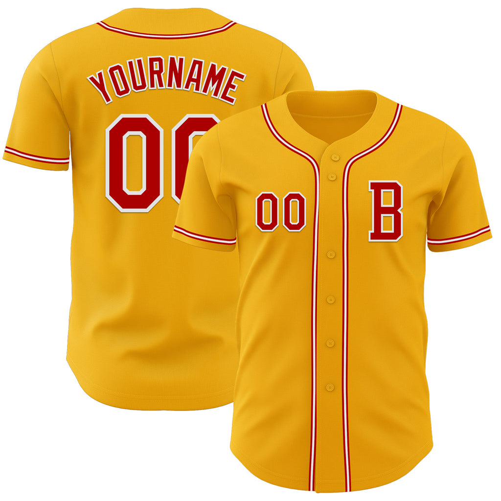 Custom Gold Red-White Authentic Baseball Jersey