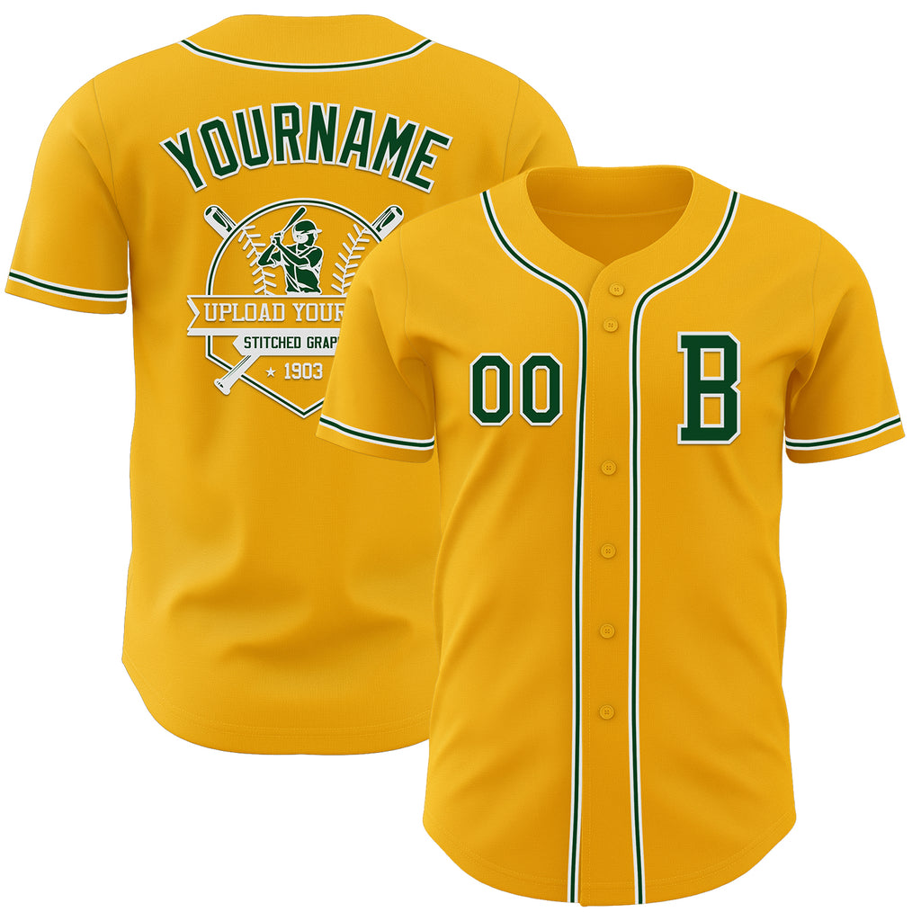 Custom Gold Green-White Authentic Baseball Jersey