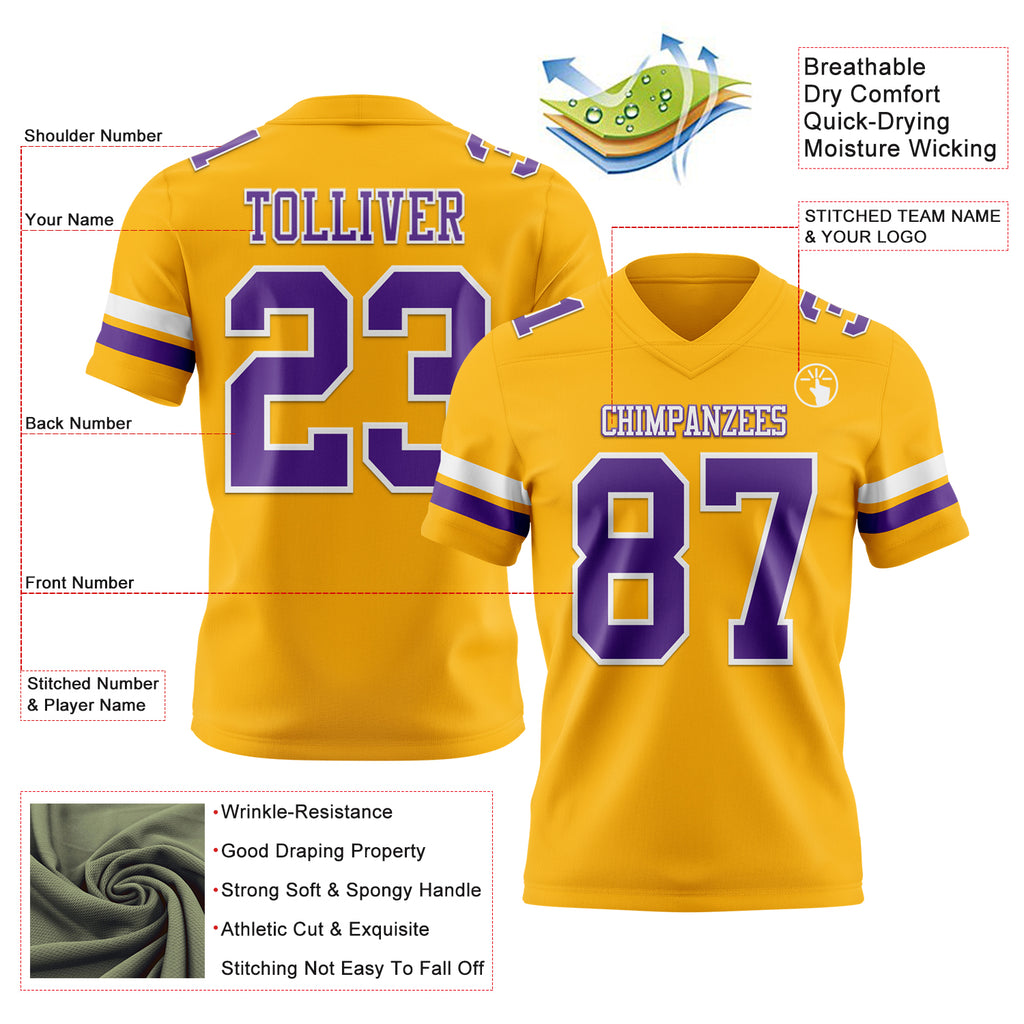 Custom Gold Purple-White Mesh Authentic Football Jersey