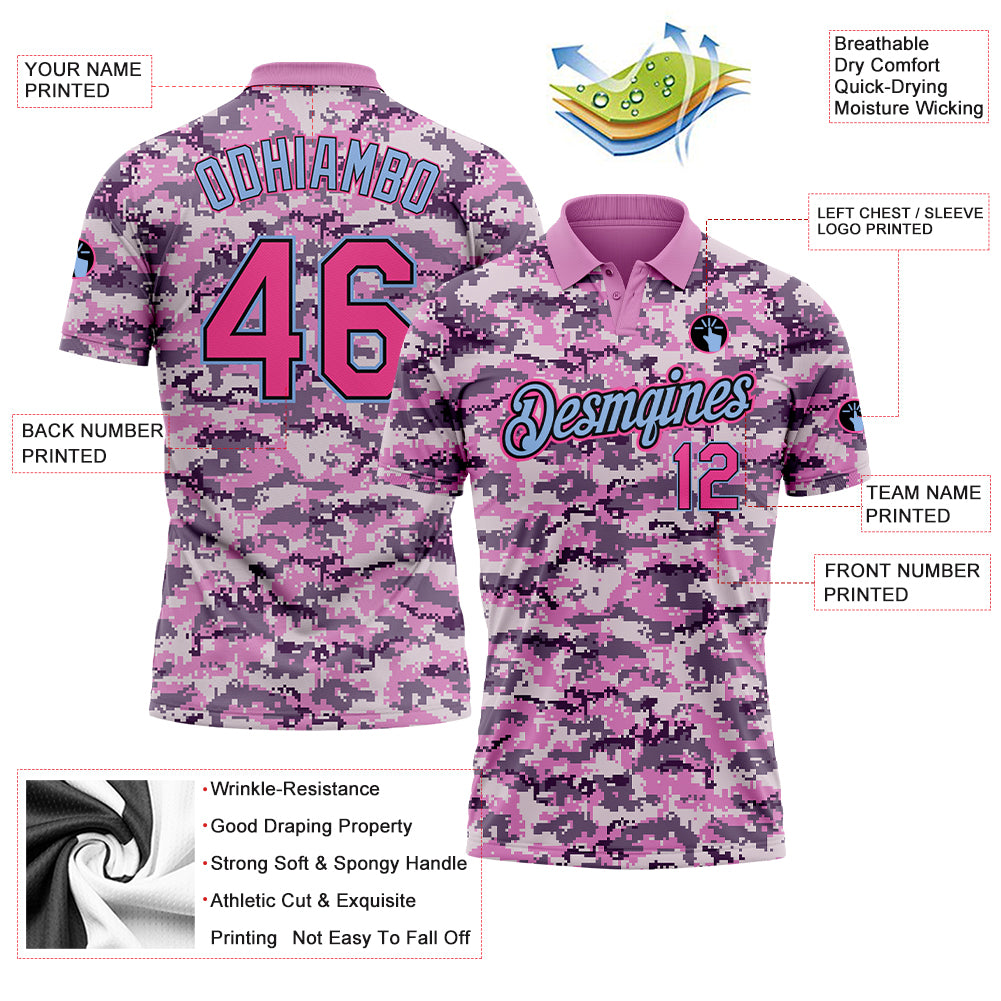 Custom Camo Pink-Light Blue Performance Salute To Service Golf Polo Shirt