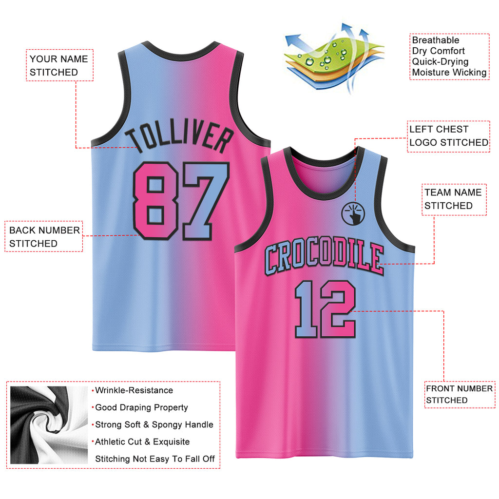 Custom Light Blue Pink-Black Authentic Gradient Fashion Basketball Jersey