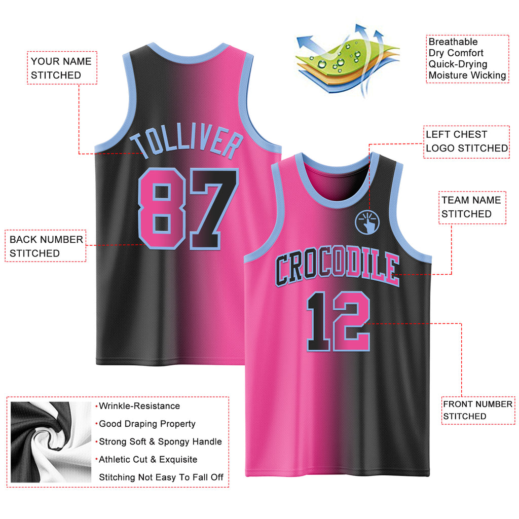 Custom Black Pink-Light Blue Authentic Gradient Fashion Basketball Jersey