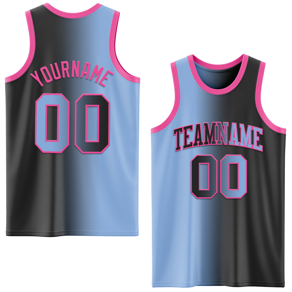 Custom Black Light Blue-Pink Authentic Gradient Fashion Basketball Jersey