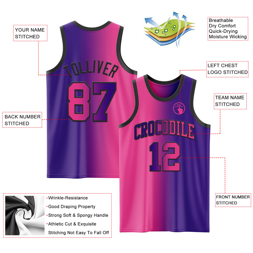 Custom Purple Pink-Black Authentic Gradient Fashion Basketball Jersey