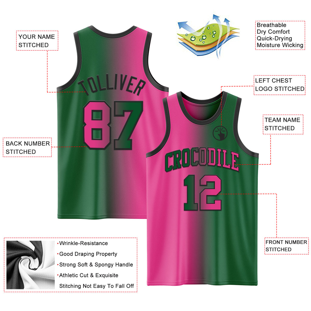 Custom Kelly Green Pink-Black Authentic Gradient Fashion Basketball Jersey